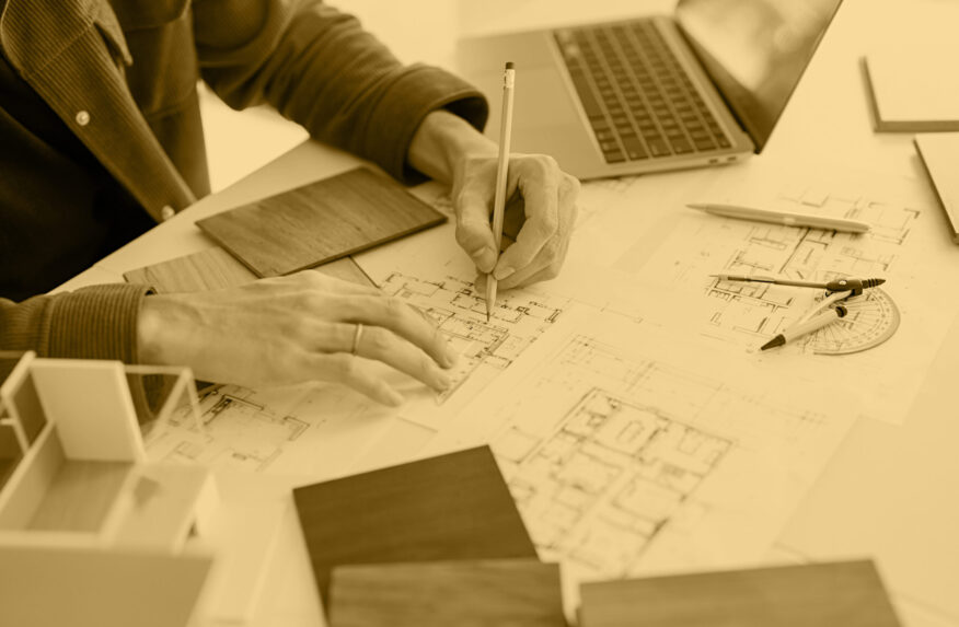 Architecture interior Man Creative project plan designer home and Choose interior materials  drawing interior on blueprint 